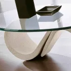 Table basse ovale en verre biseauté et marbre synthétique Made in Italy - Barbera Viadurini