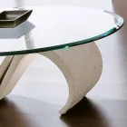 Table basse ovale en verre biseauté et marbre synthétique Made in Italy - Barbera Viadurini