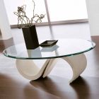 Table basse ovale en verre biseauté et marbre synthétique Made in Italy - Barbera Viadurini