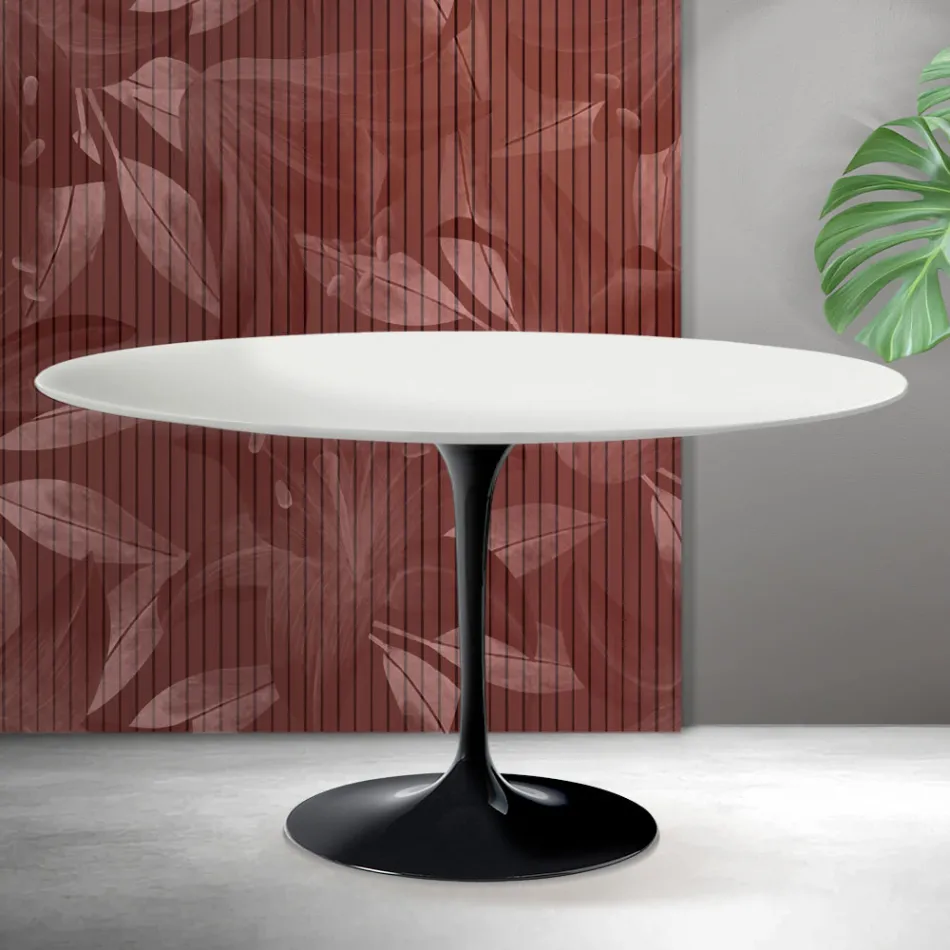 Table basse ovale Saarinen Tulip, hauteur 41 cm, en céramique Florim blanc mat - Écarlate Viadurini