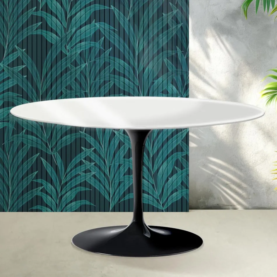 Table basse ovale Saarinen Tulip, hauteur 41 cm, en céramique Florim blanc brillant - Écarlate Viadurini