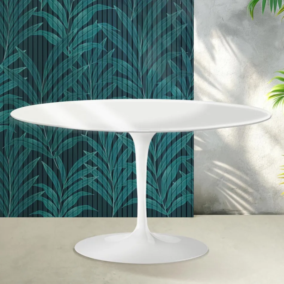 Table basse ovale Saarinen Tulip, hauteur 41 cm, en céramique Florim blanc brillant - Écarlate Viadurini