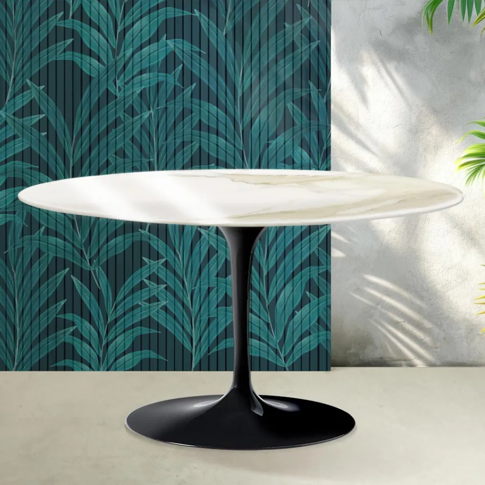 Table basse ovale Tulip de Saarinen, hauteur 41 cm, en céramique brillante Calacatta Gold Florim - Écarlate Viadurini