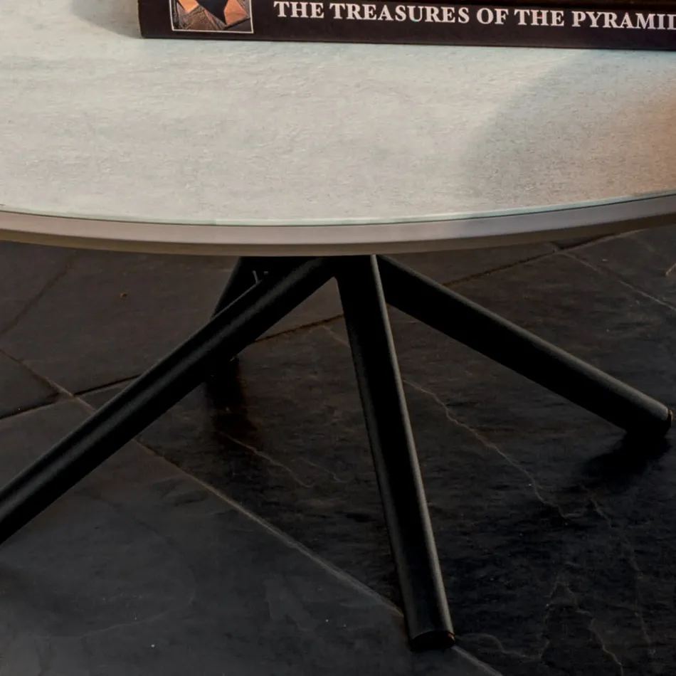 Table Basse Ronde de Salon Base Métal et Céramique Oapca - Shanghai Viadurini