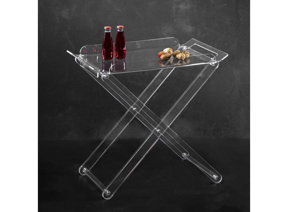 Table Pliante avec Plateau en Cristal Acrylique Transparent - Makete Viadurini