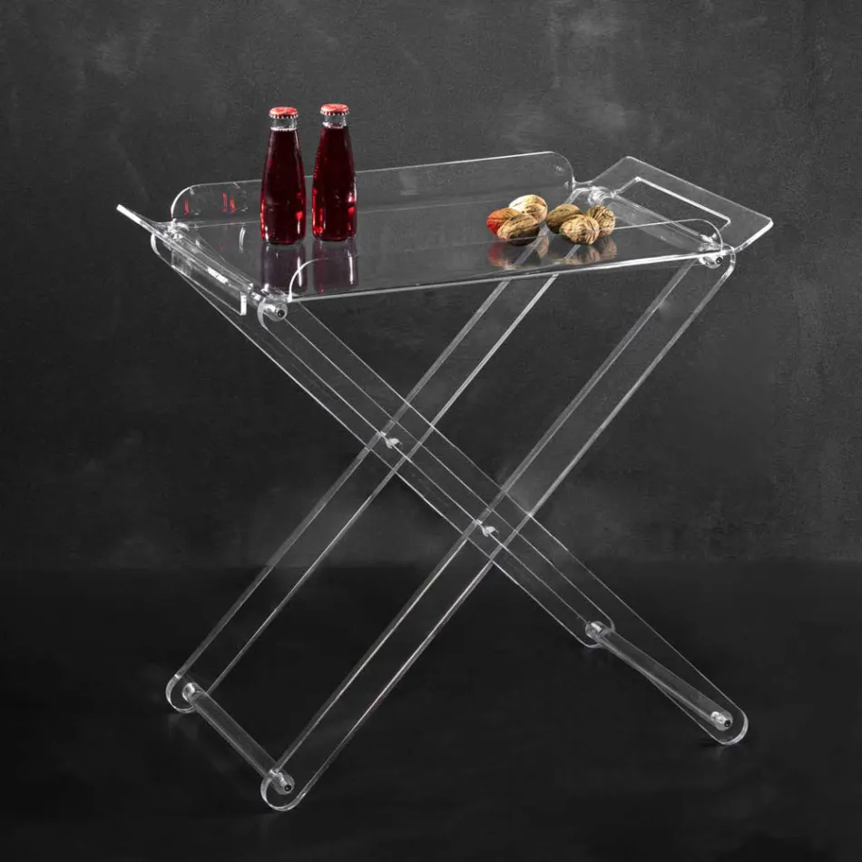 Table Pliante avec Plateau en Cristal Acrylique Transparent - Makete Viadurini