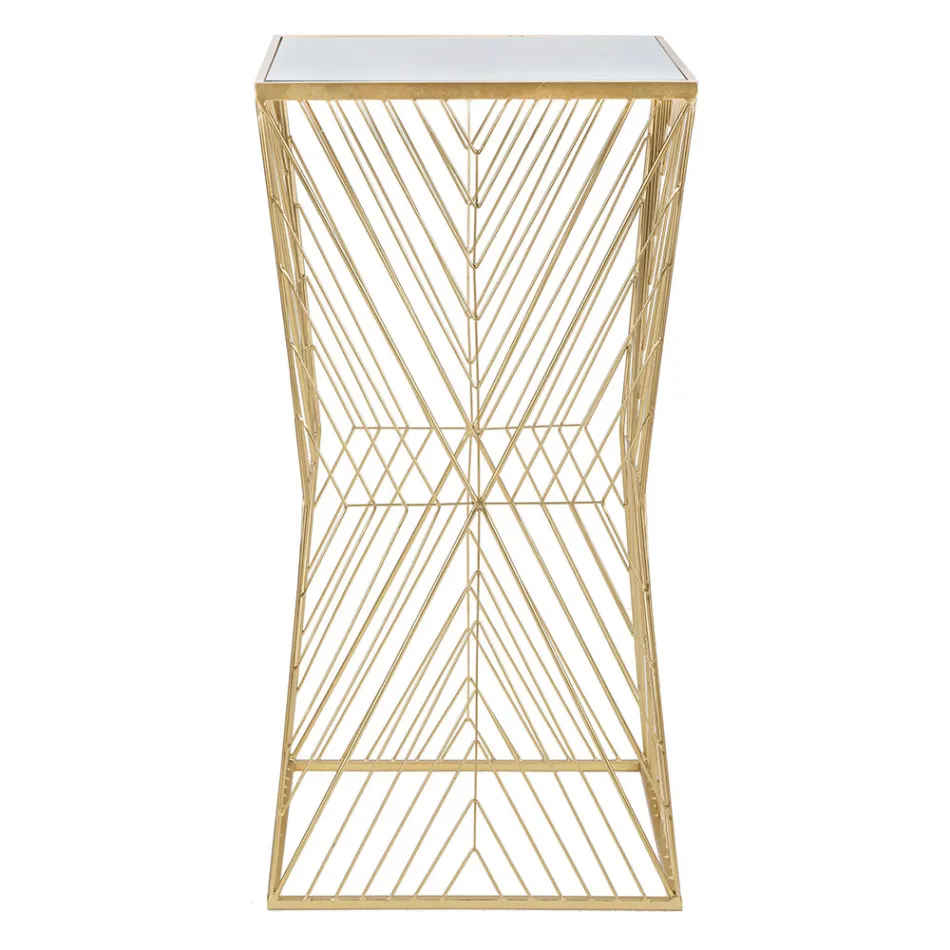 Table téléphone en fer doré et plateau en verre miroir - Olivia Viadurini