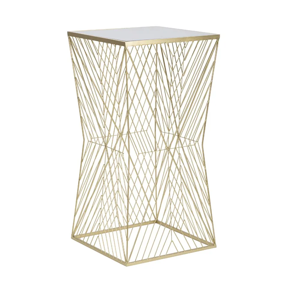 Table téléphone en fer doré et plateau en verre miroir - Olivia Viadurini