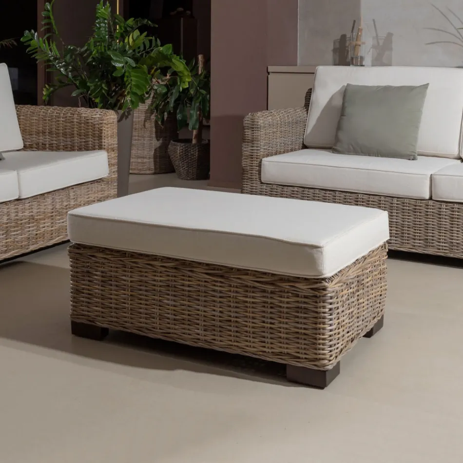 Table basse-Pouf de jardin en Kubù gris avec coussin - Cerys Viadurini