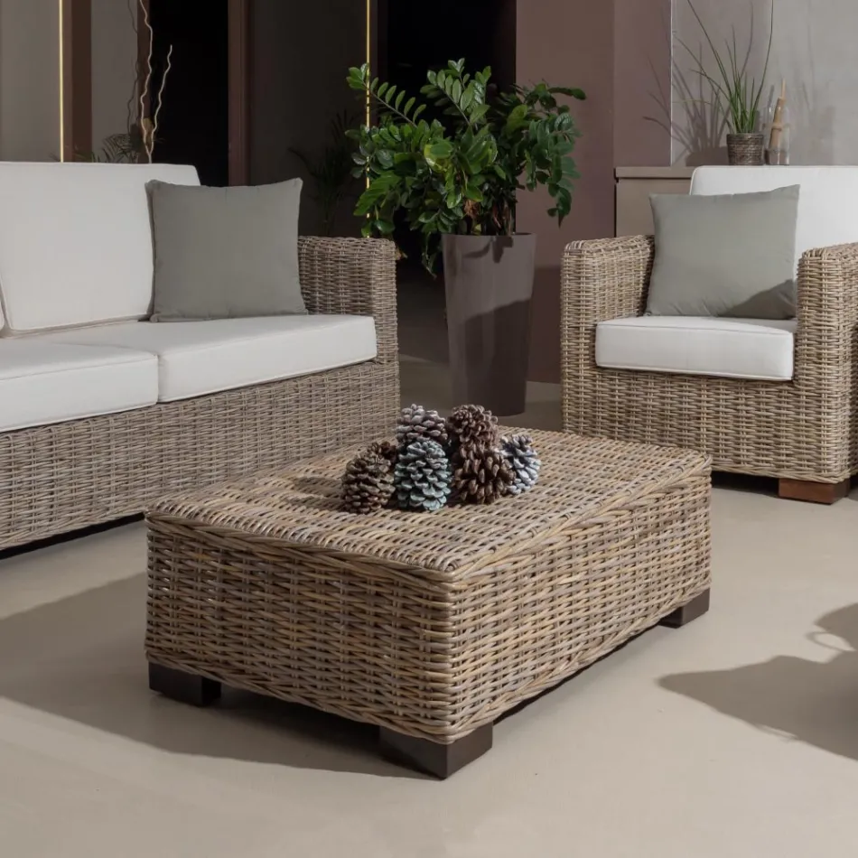 Table basse-Pouf de jardin en Kubù gris avec coussin - Cerys Viadurini