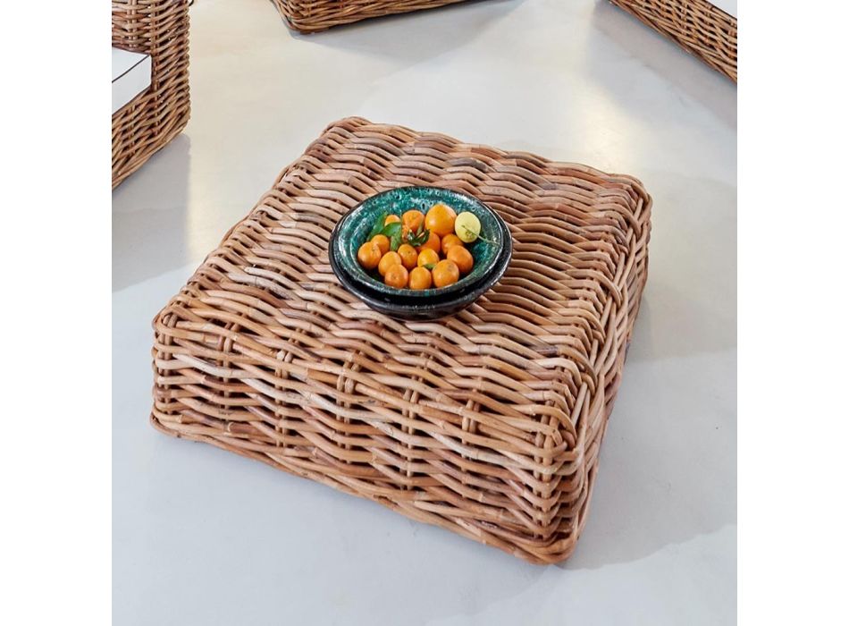 Table basse-Pouf de jardin en rotin naturel avec coussin inclus - Keira Viadurini