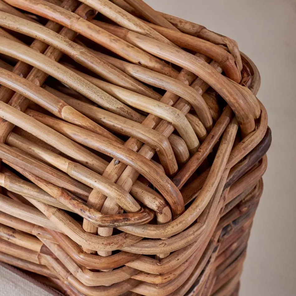 Table basse-Pouf de jardin en rotin naturel avec coussin inclus - Keira Viadurini