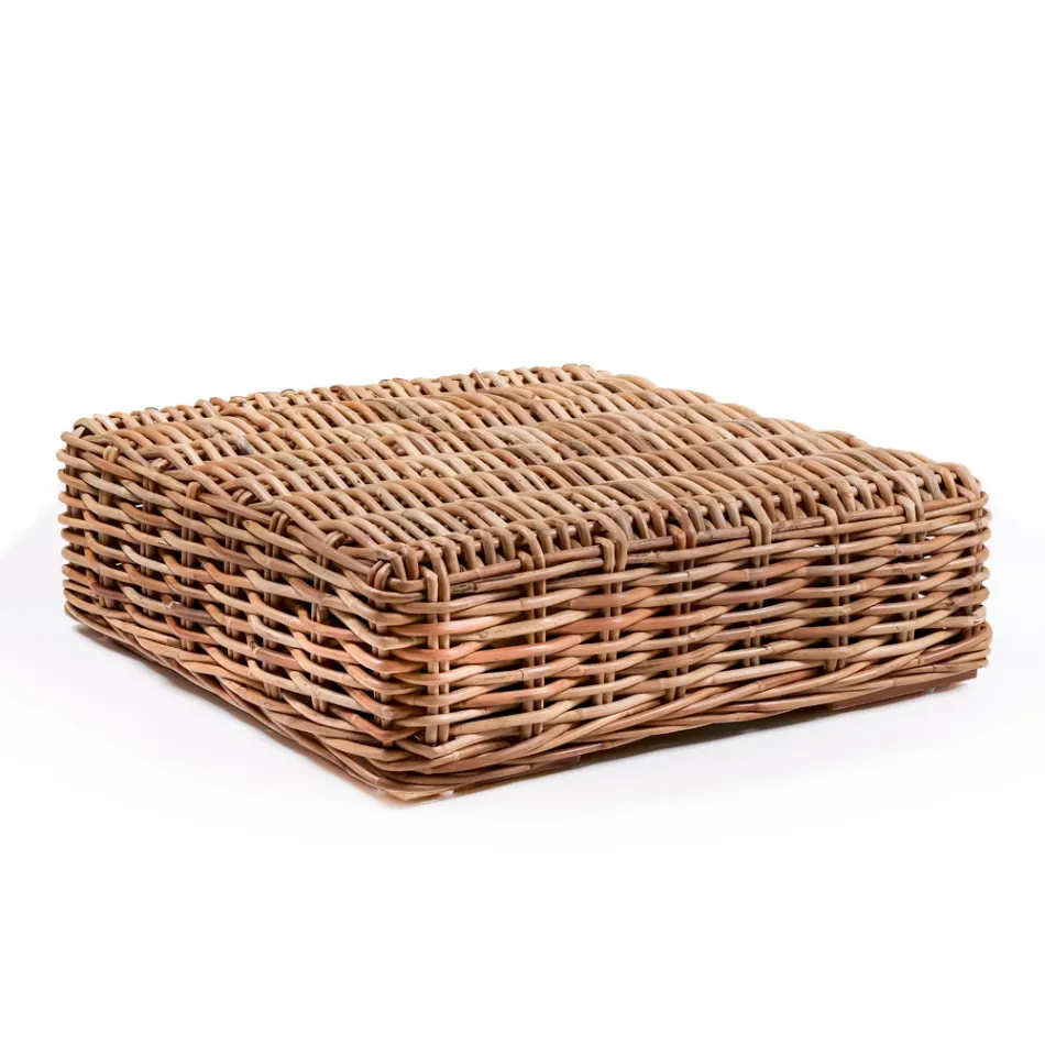 Table basse-Pouf de jardin en rotin naturel avec coussin inclus - Keira Viadurini