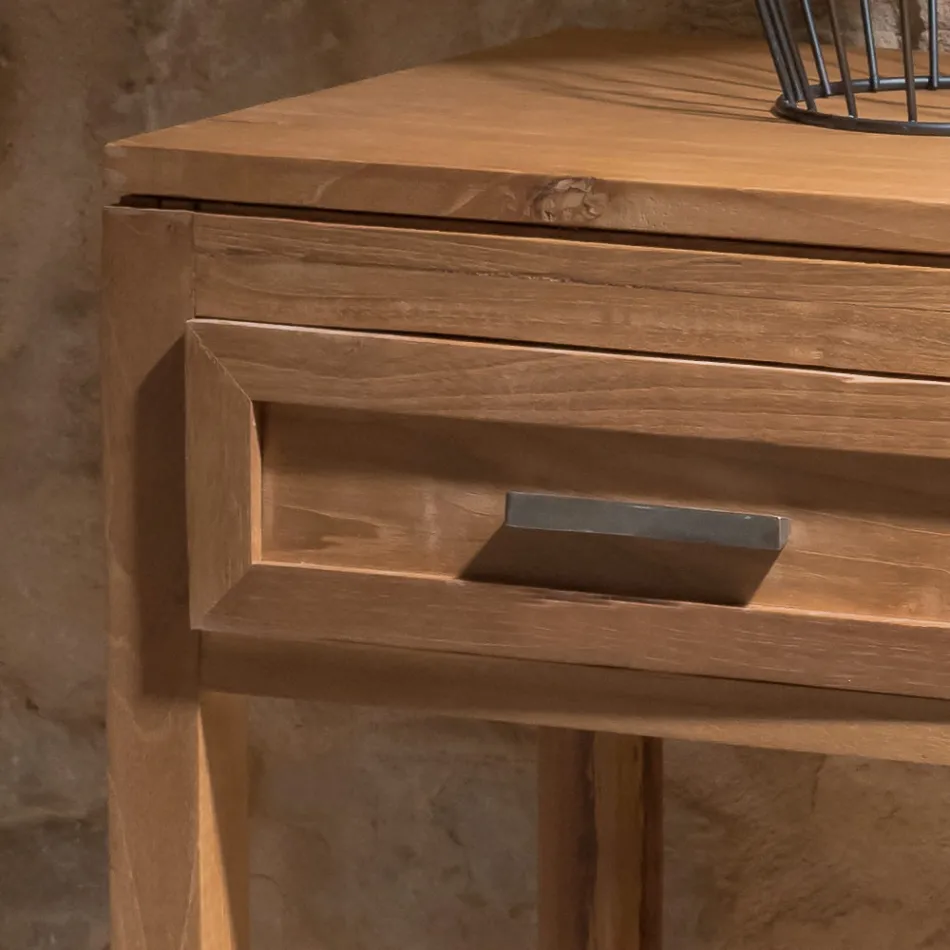 Table basse en teck massif avec 1 tiroir - Acrylique Viadurini