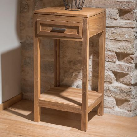 Table basse en teck massif avec 1 tiroir - Acrylique Viadurini