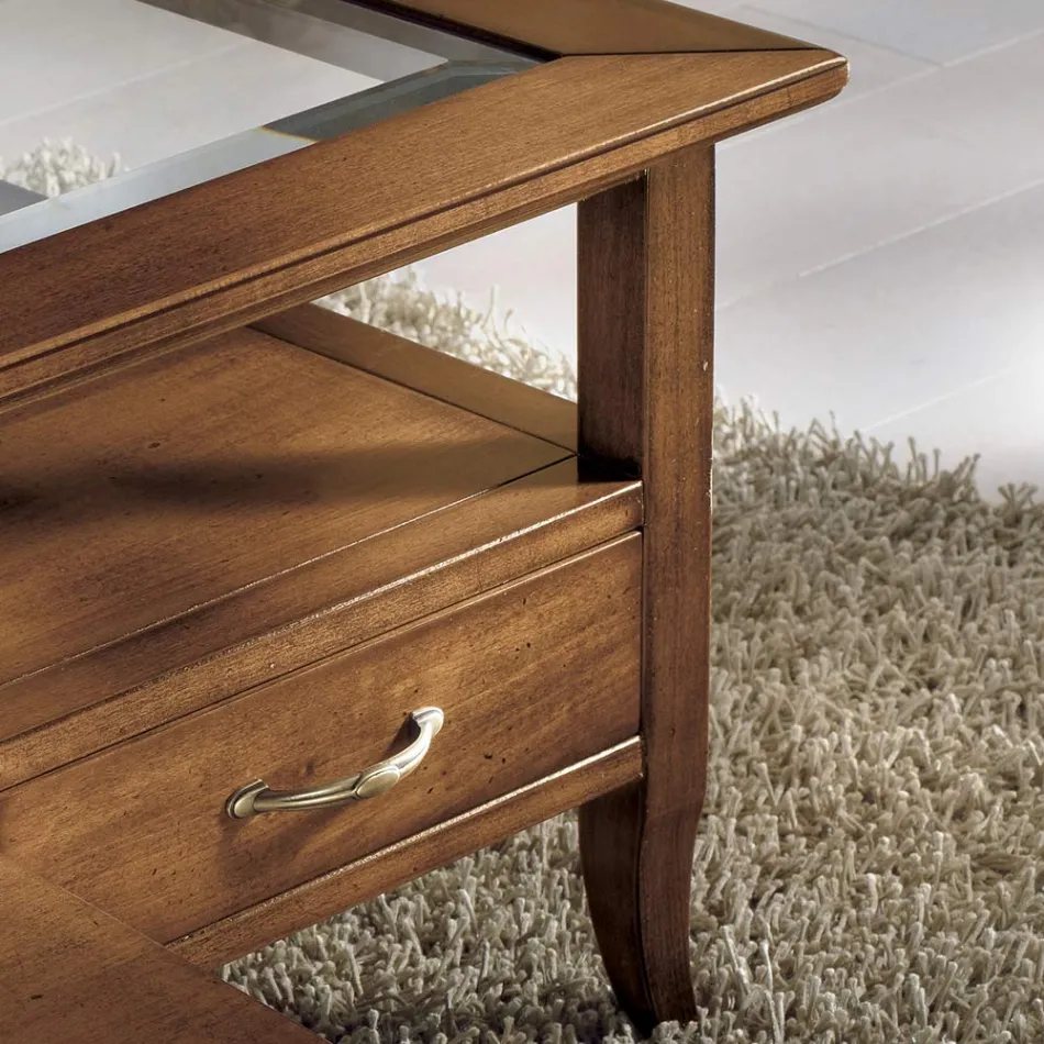 Table basse rectangulaire avec 4 tiroirs et 2 poignées en bois Made in Italy - Ade Viadurini