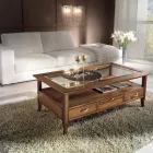 Table basse rectangulaire avec 4 tiroirs et 2 poignées en bois Made in Italy - Ade Viadurini
