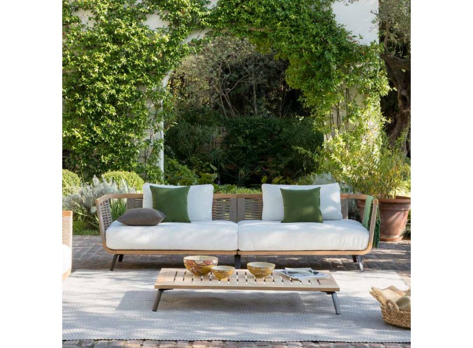 Table basse de jardin rectangulaire en bois de teck Made in Italy - Taranee Viadurini