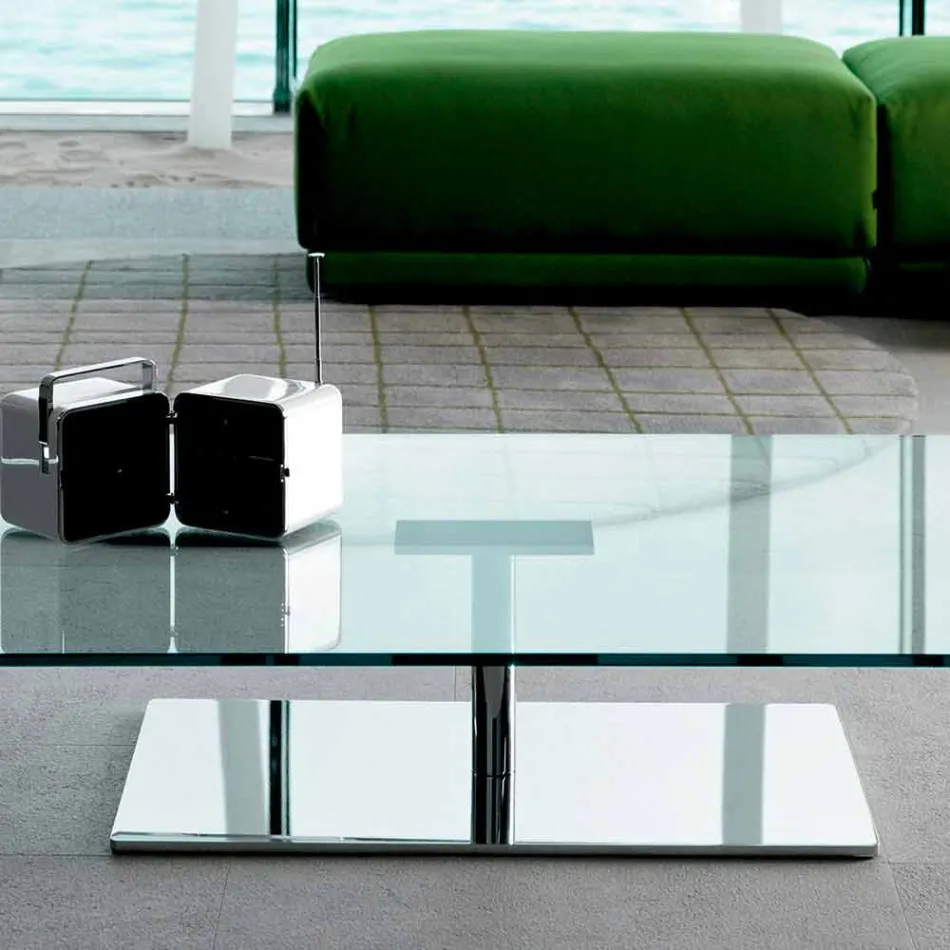 Table basse rectangulaire de salon en verre extra-clair ou fumé - Giovannino Viadurini