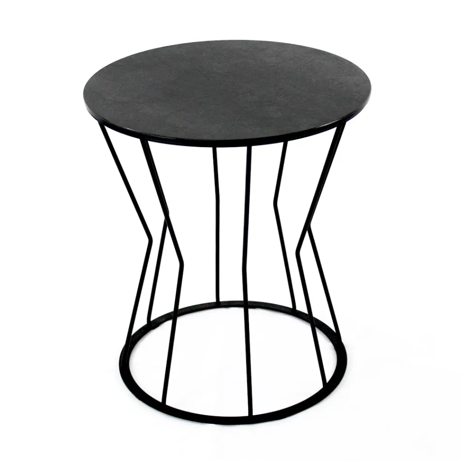 Table basse ronde avec base en acier et plateau en grès Made in Italy - Alisea Viadurini