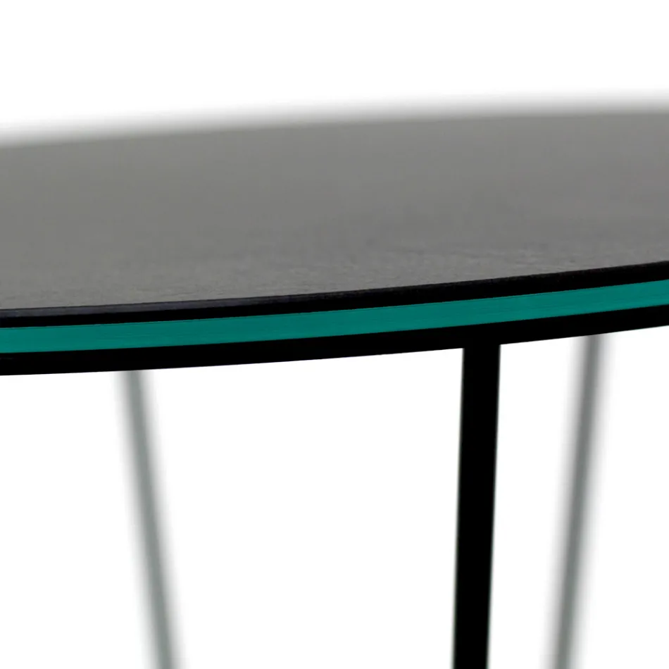 Table basse ronde avec base en acier et plateau en grès Made in Italy - Alisea Viadurini