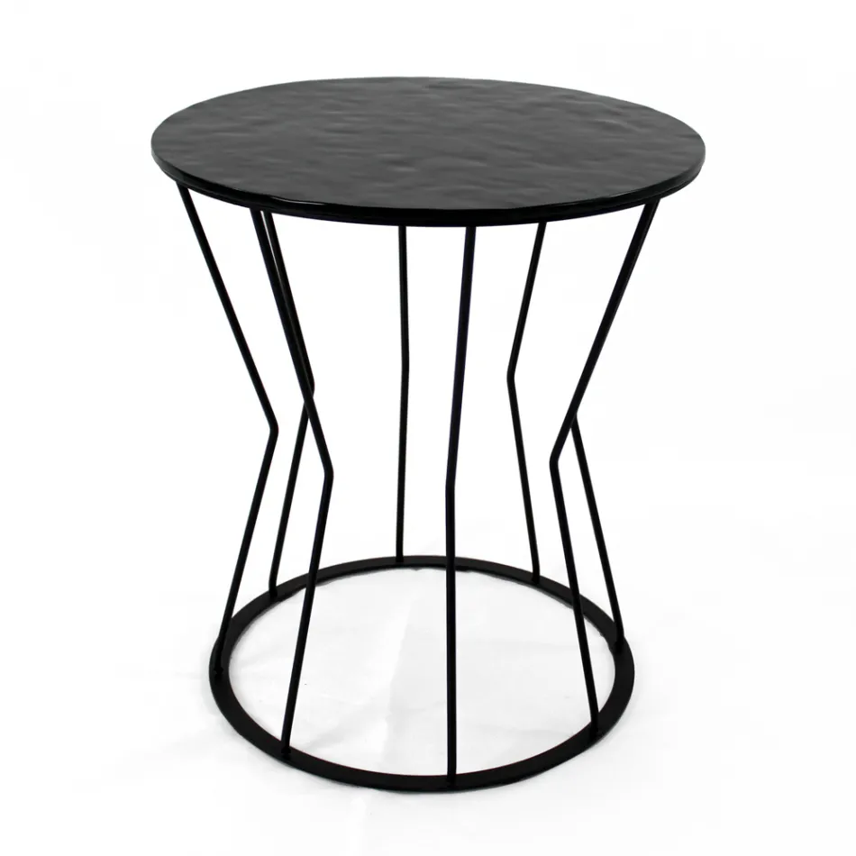Table basse ronde avec base en acier et plateau en verre Made in Italy - Alisea Viadurini