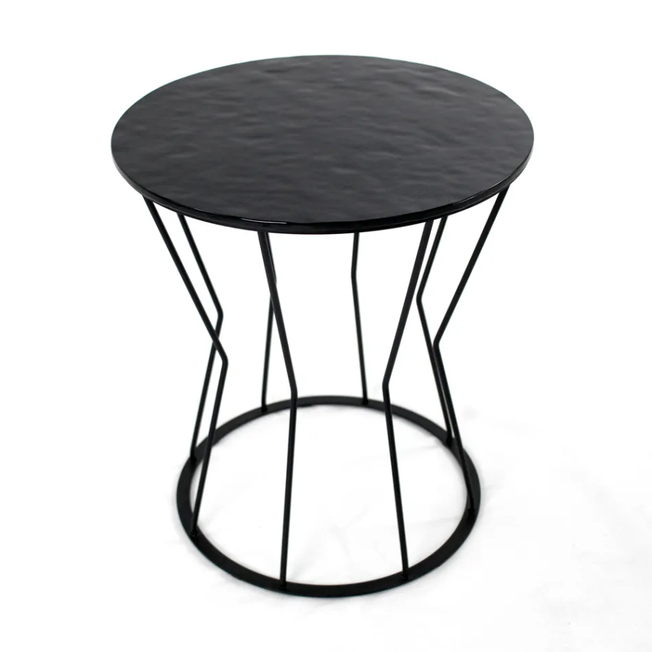 Table basse ronde avec base en acier et plateau en verre Made in Italy - Alisea Viadurini