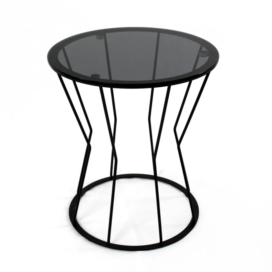 Table basse ronde avec base en acier et plateau en verre Made in Italy - Alisea Viadurini