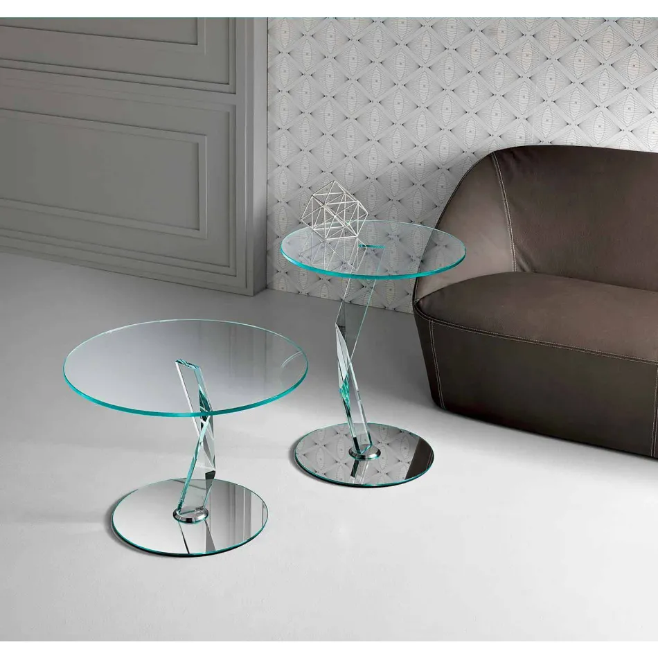 Table basse design ronde en verre extra-clair fabriquée en Italie - Akka Viadurini