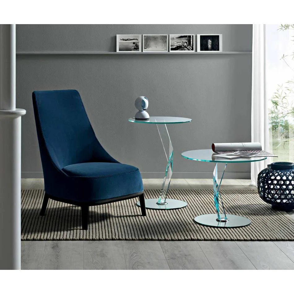 Table basse design ronde en verre extra-clair fabriquée en Italie - Akka Viadurini