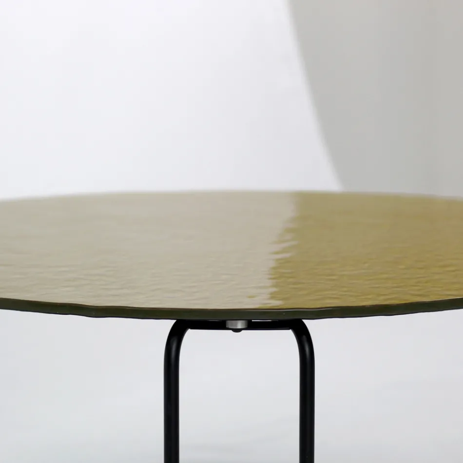 Table basse ronde en verre avec base à 3 croissants Made in Italy - Arepa Viadurini