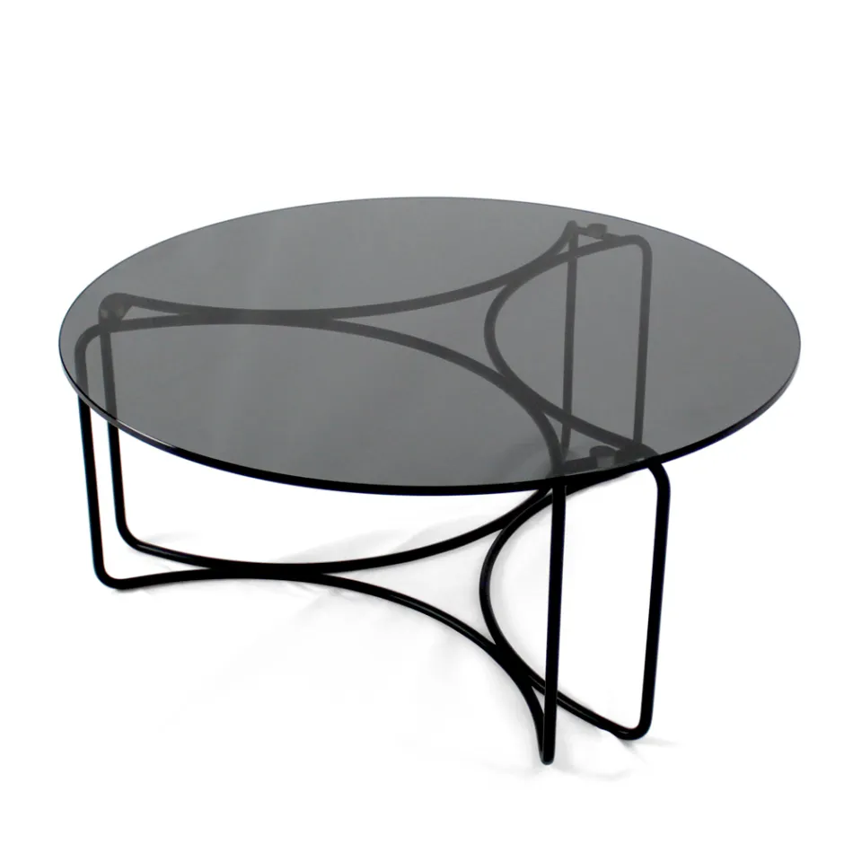 Table basse ronde en verre avec base à 3 croissants Made in Italy - Arepa Viadurini