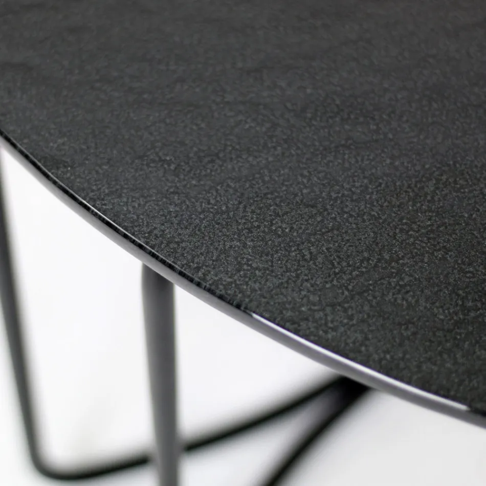 Table basse ronde en verre avec base à 3 croissants Made in Italy - Arepa Viadurini