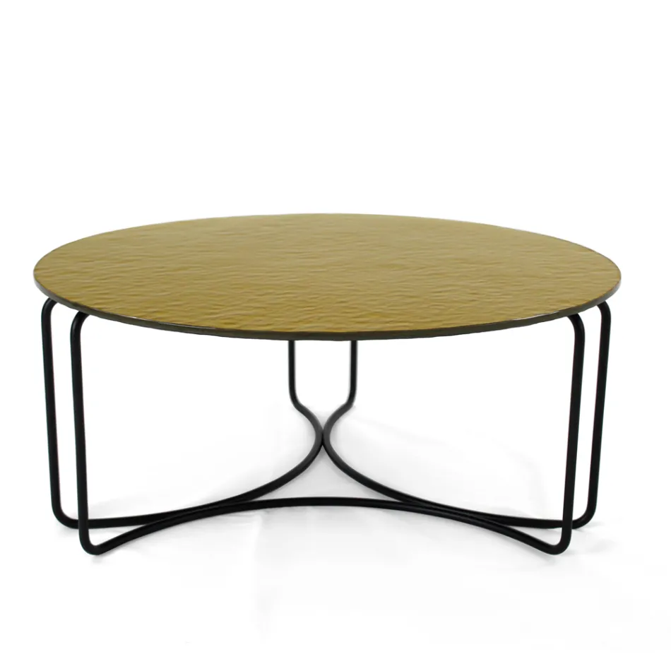 Table basse ronde en verre avec base à 3 croissants Made in Italy - Arepa Viadurini