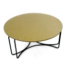 Table basse ronde en verre avec base à 3 croissants Made in Italy - Arepa Viadurini