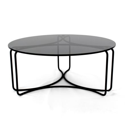 Table basse ronde en verre avec base à 3 croissants Made in Italy - Arepa Viadurini