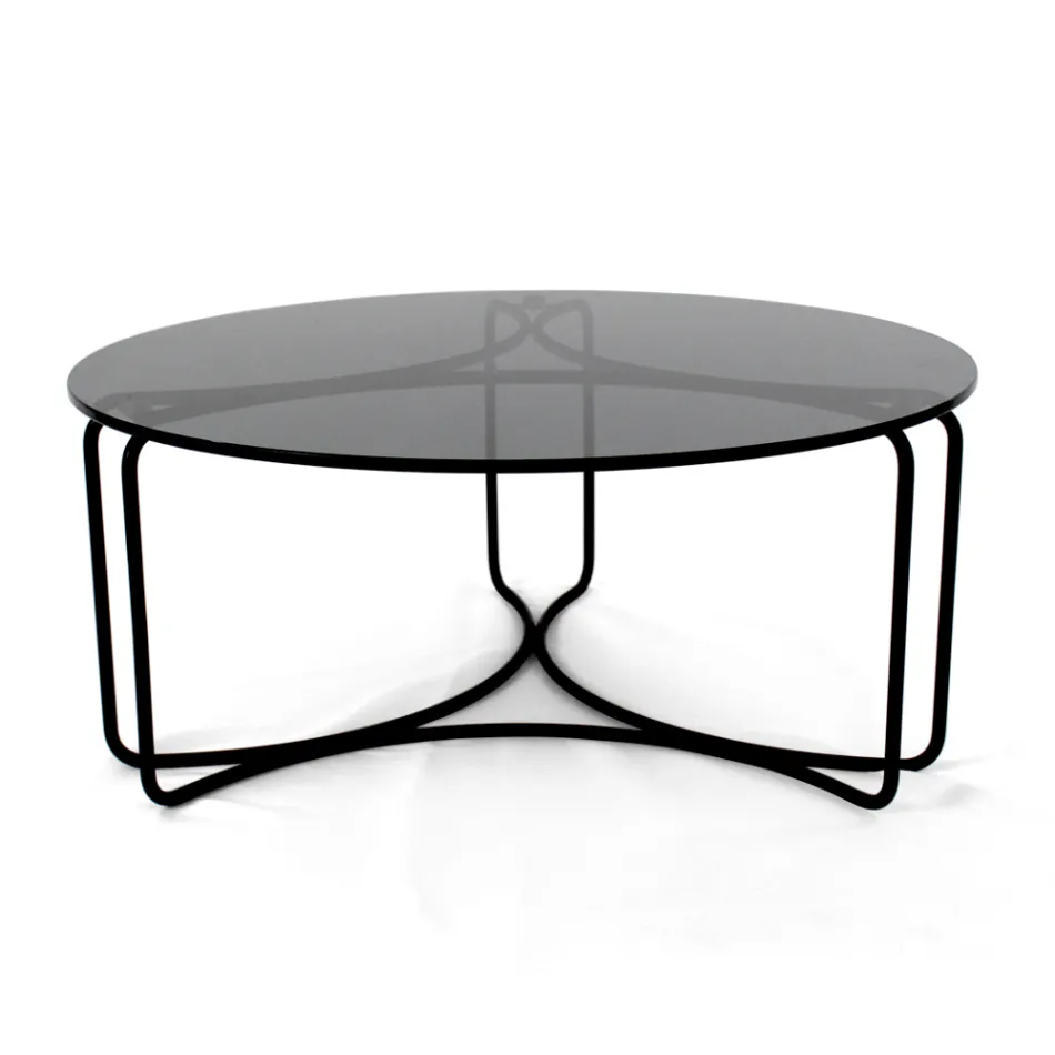 Table basse ronde en verre avec base à 3 croissants Made in Italy - Arepa Viadurini