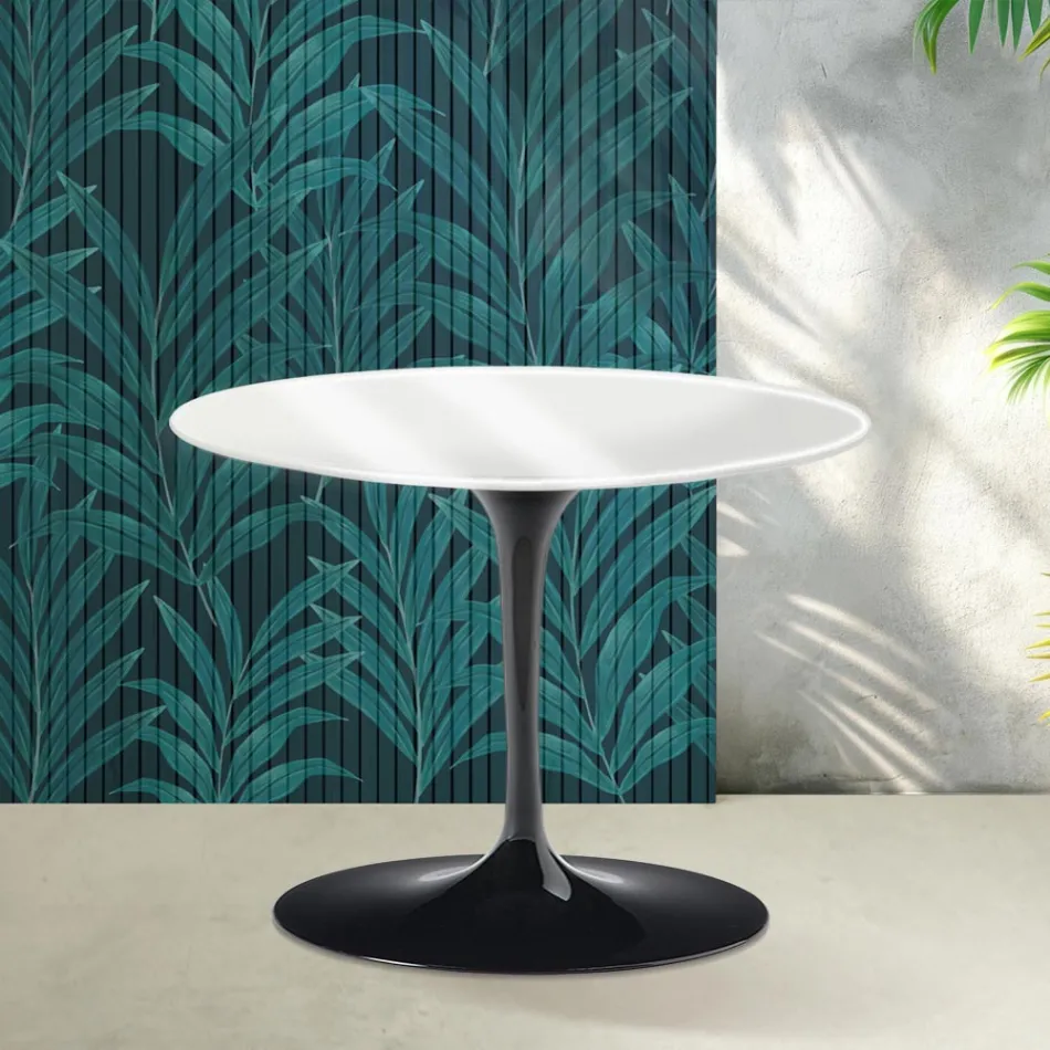 Table basse ronde Saarinen Tulip, hauteur 41 cm, en céramique Florim blanc brillant - Écarlate Viadurini