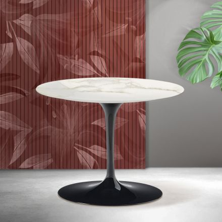Table basse ronde Tulip de Saarinen, hauteur 41 cm, en céramique mate Florim Calacatta Gold - Écarlate Viadurini