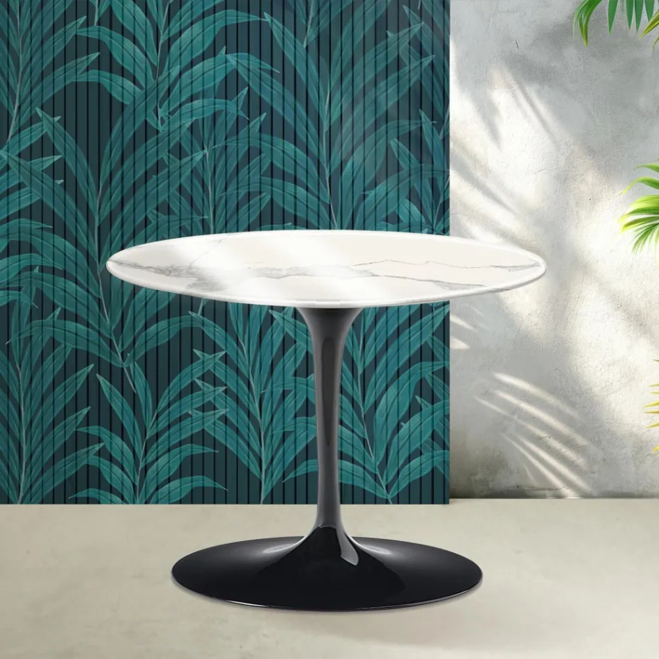 Table basse ronde Saarinen Tulip, hauteur 41 cm, en céramique brillante Statuario Florim - Écarlate Viadurini
