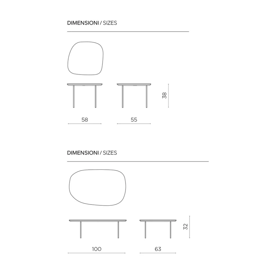 Table basse en MDF profilée, disponible en deux tailles et plusieurs couleurs - Navis Viadurini