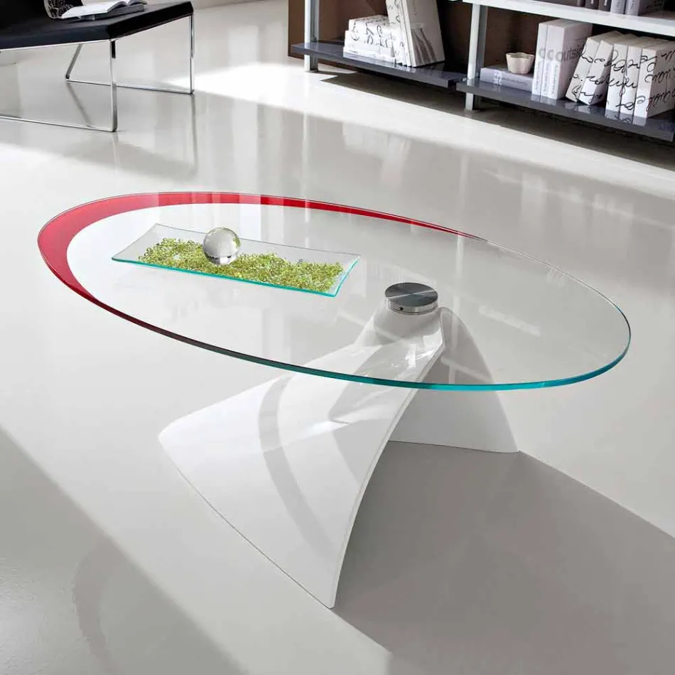 Table basse avec plateau en verre avec sérigraphie Made in Italy - Campari Viadurini