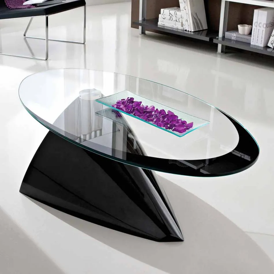 Table basse avec plateau en verre avec sérigraphie Made in Italy - Campari Viadurini