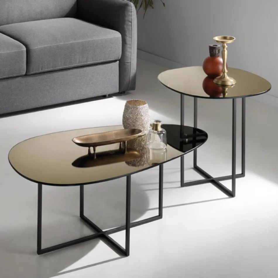 Table basse avec plateau en verre effet miroir Made in Italy - Sedona Viadurini