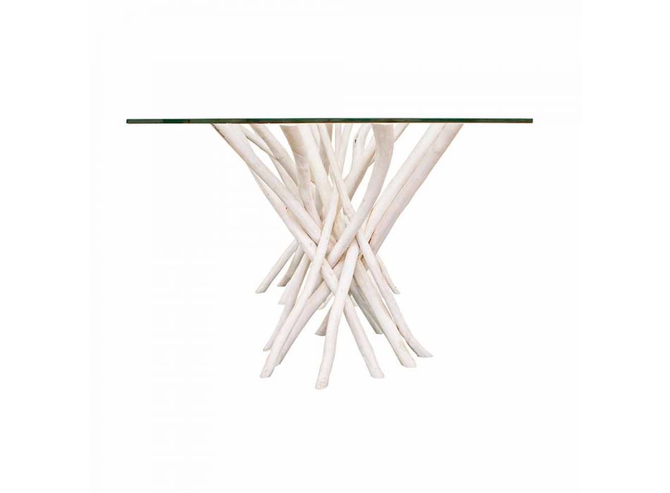 Table basse avec plateau en verre trempé et base en teck Homemotion - Teck Viadurini