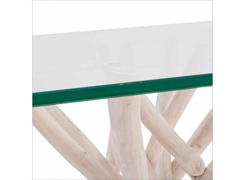 Table basse avec plateau en verre trempé et base en teck Homemotion - Teck Viadurini