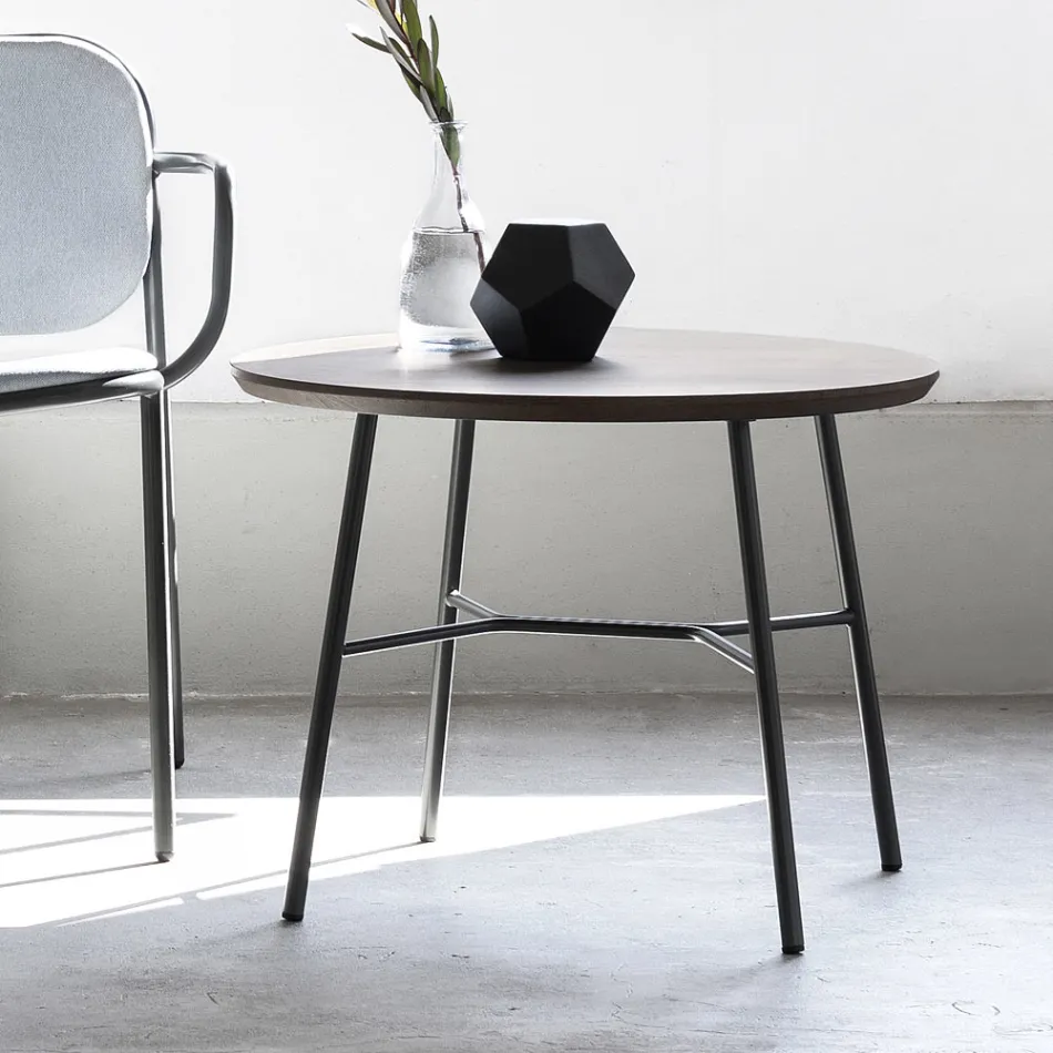 Table basse avec plateau rond en bois massif Made in Italy - Makino Viadurini