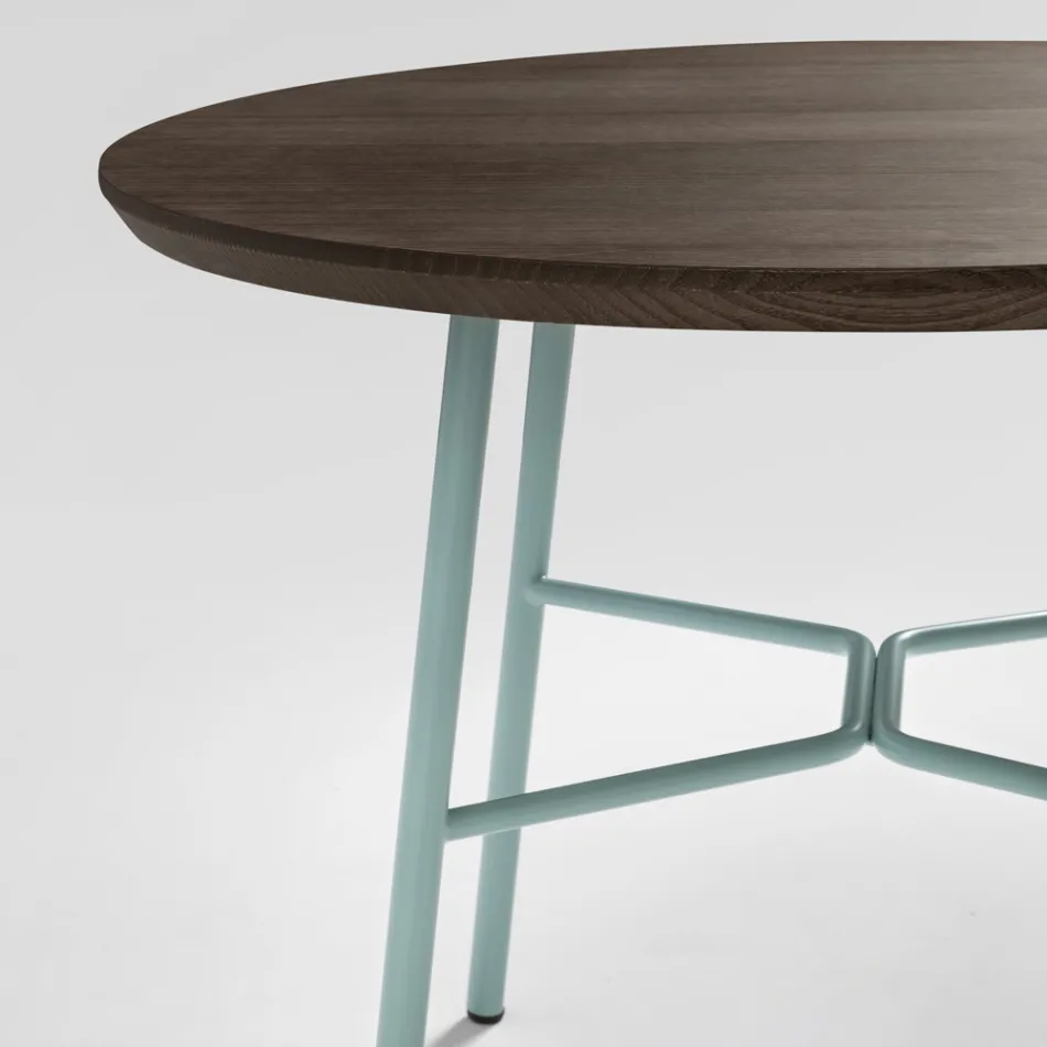 Table basse avec plateau rond en bois massif Made in Italy - Makino Viadurini