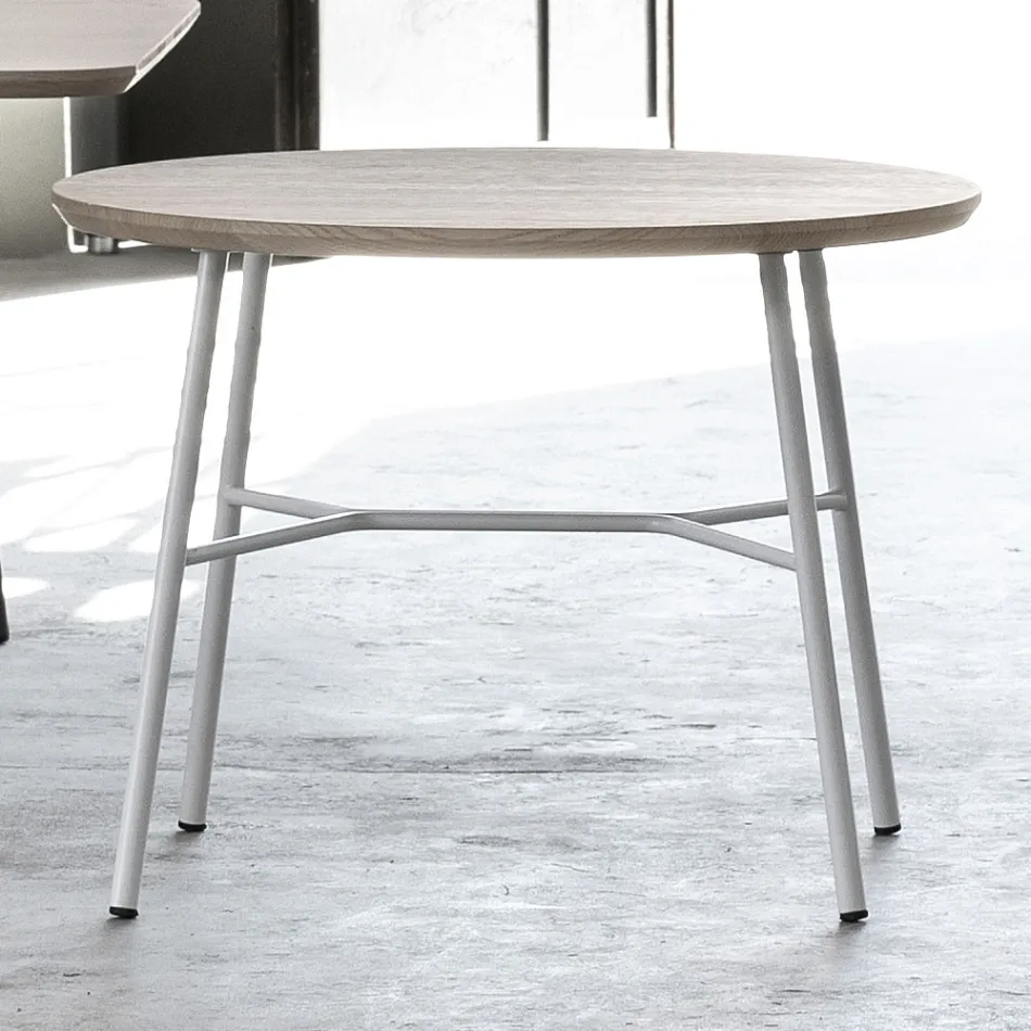 Table basse avec plateau rond en bois massif Made in Italy - Makino Viadurini