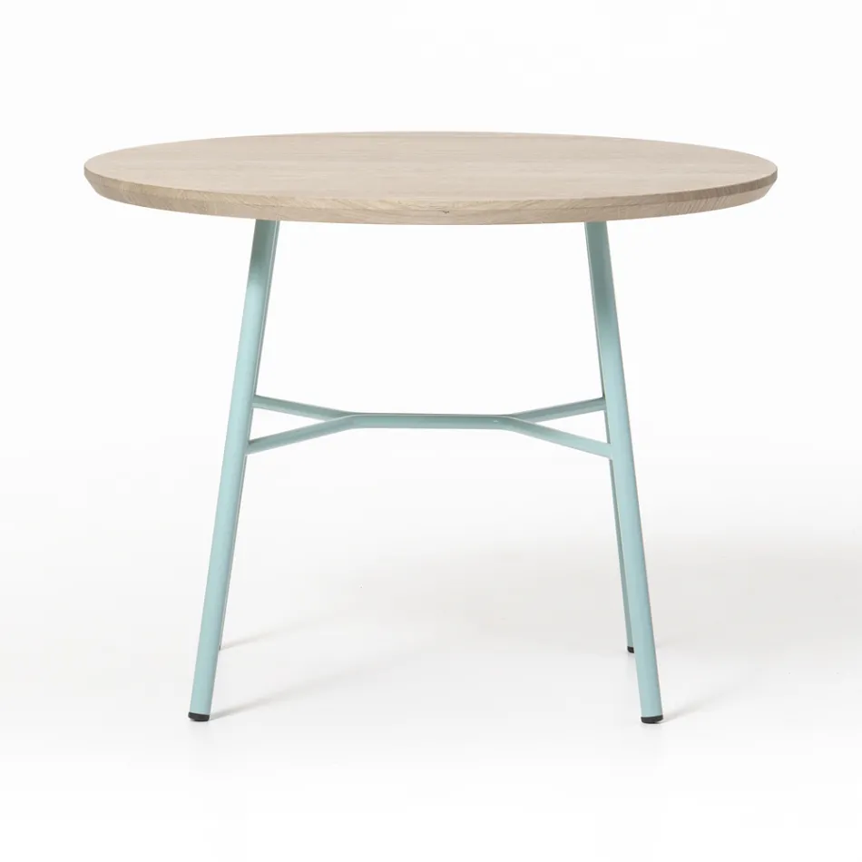 Table basse avec plateau rond en bois massif Made in Italy - Makino Viadurini